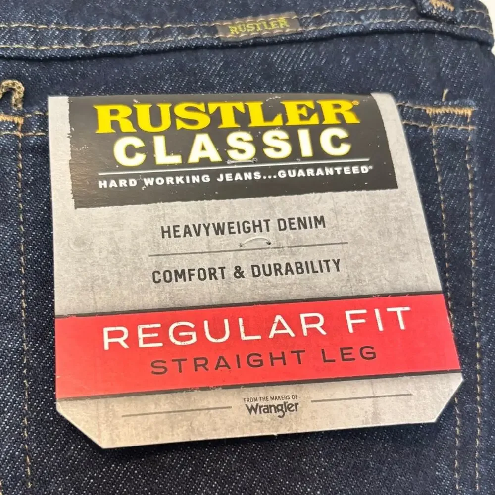 Rustler NWT Men's Size 30x32 Classic Regular Fit Straight Leg Dark Wash Jeans